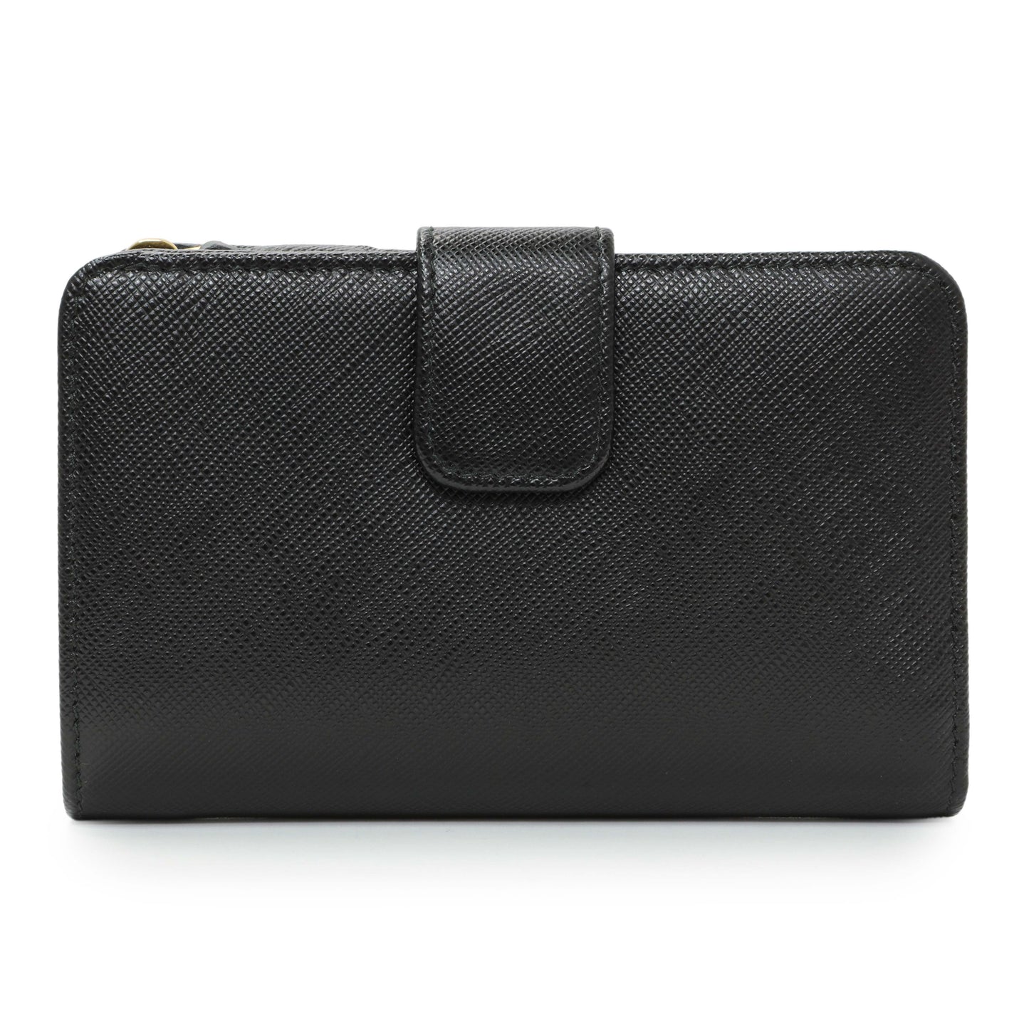 Exclusive Prada Black Saffiano Compact Wallet — Side View
