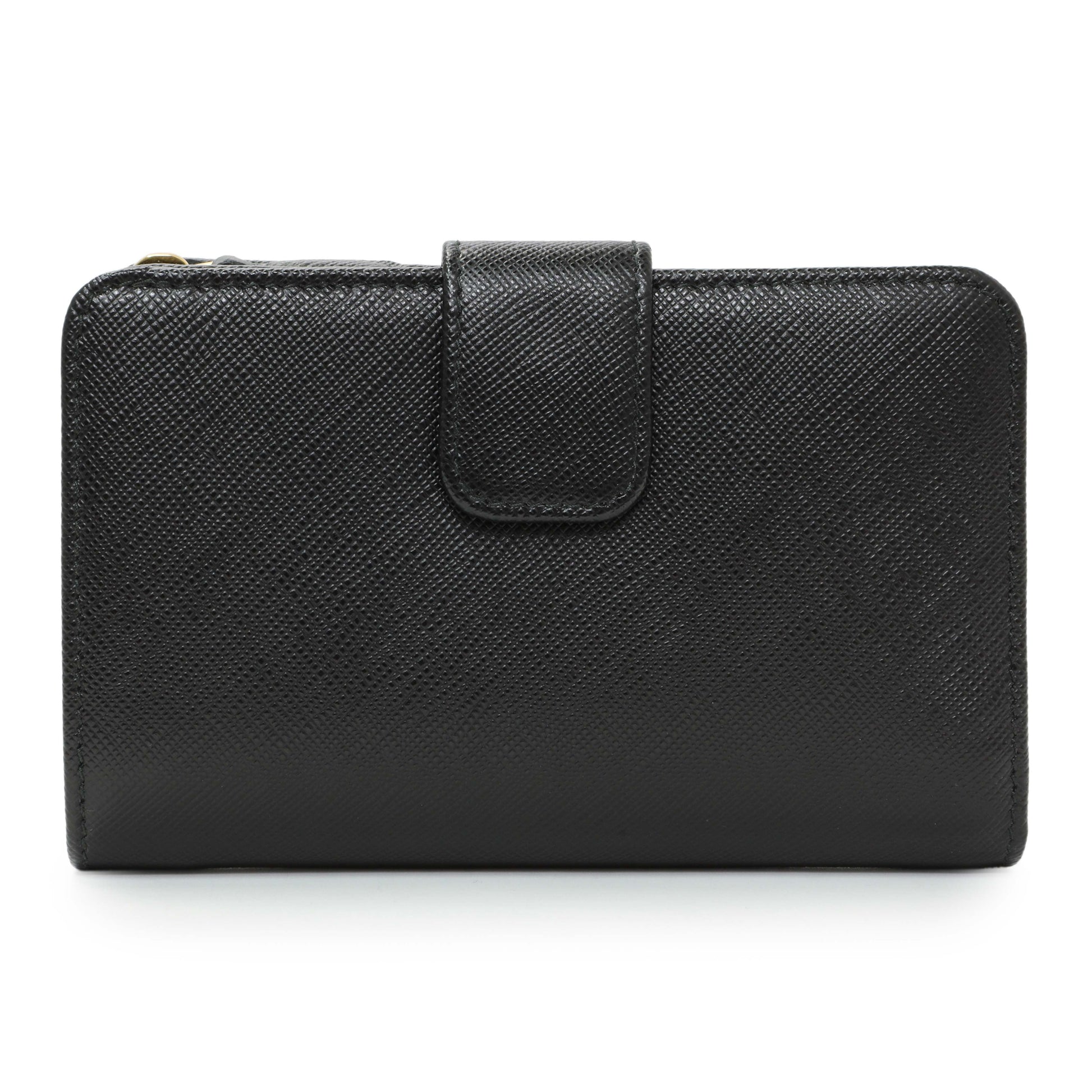 Exclusive Prada Black Saffiano Compact Wallet — Side View