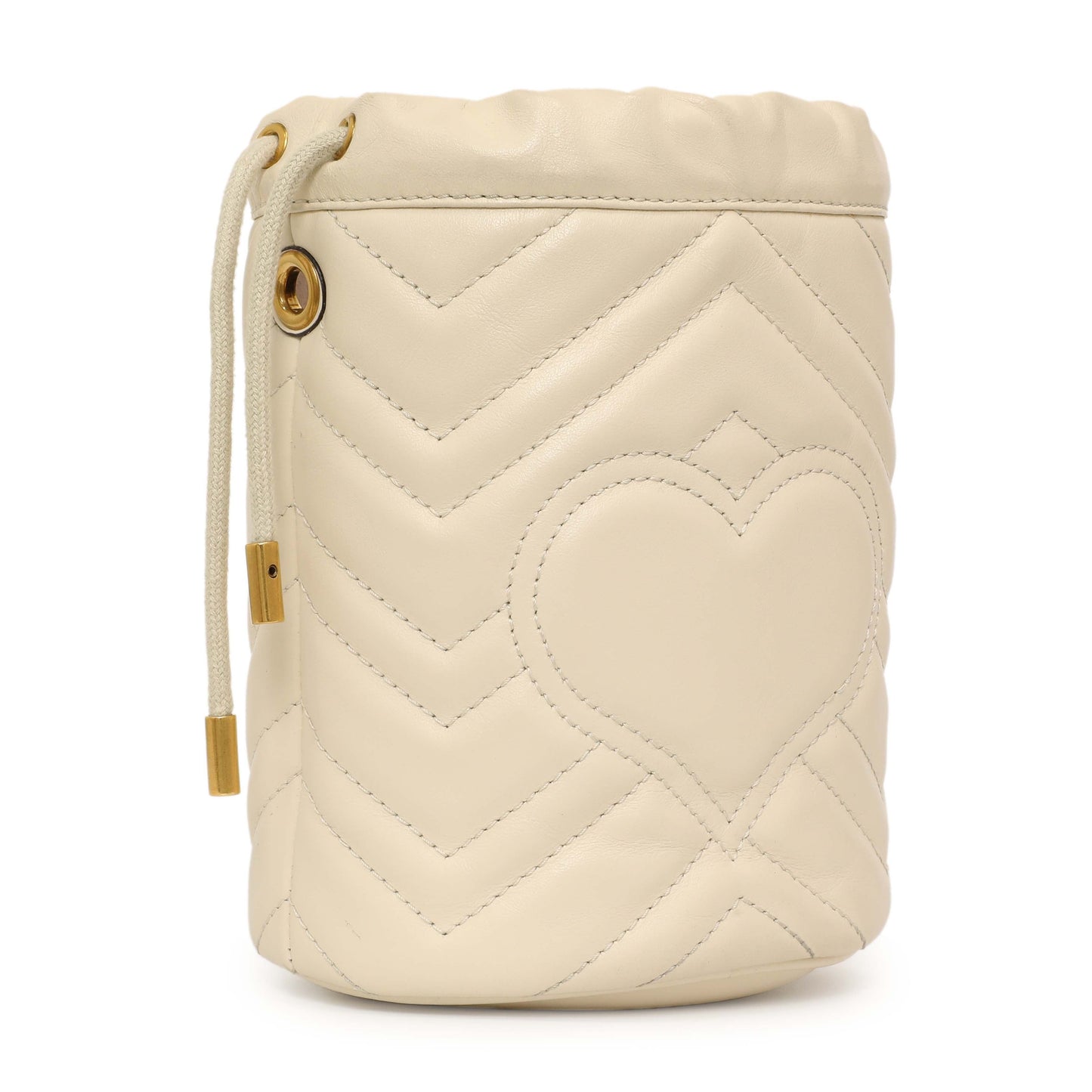 Exclusive Gucci White Calfskin Matelasse Mini GG Marmont Bucket — Back View