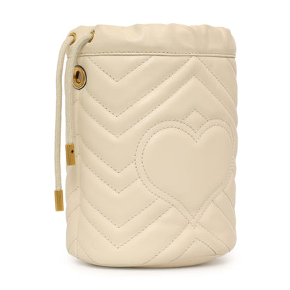 Exclusive Gucci White Calfskin Matelasse Mini GG Marmont Bucket — Back View