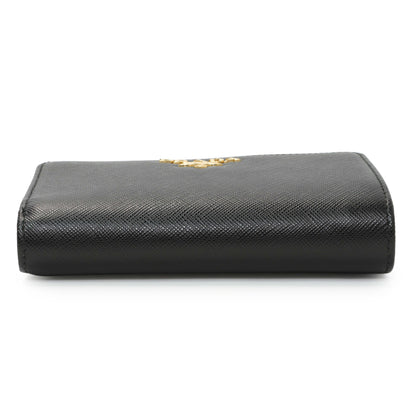 Exclusive Prada Black Saffiano Compact Wallet — Back View