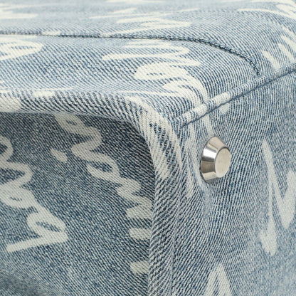 Exclusive Balenciaga Small Hardware Scribble Printed Denim Tote Bag — Lifestyle View