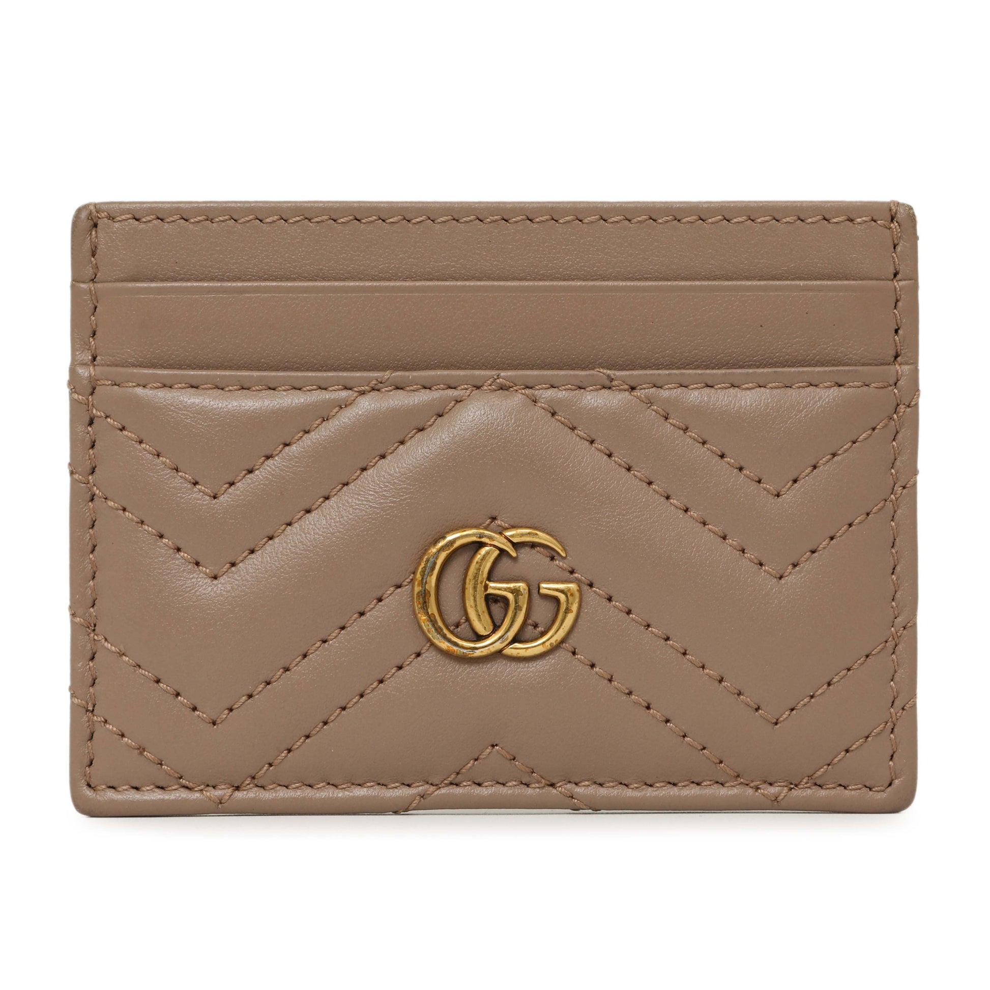 Exclusive Gucci Porcelain Rose Calfskin Matelasse GG Marmont Card Holder — Front View