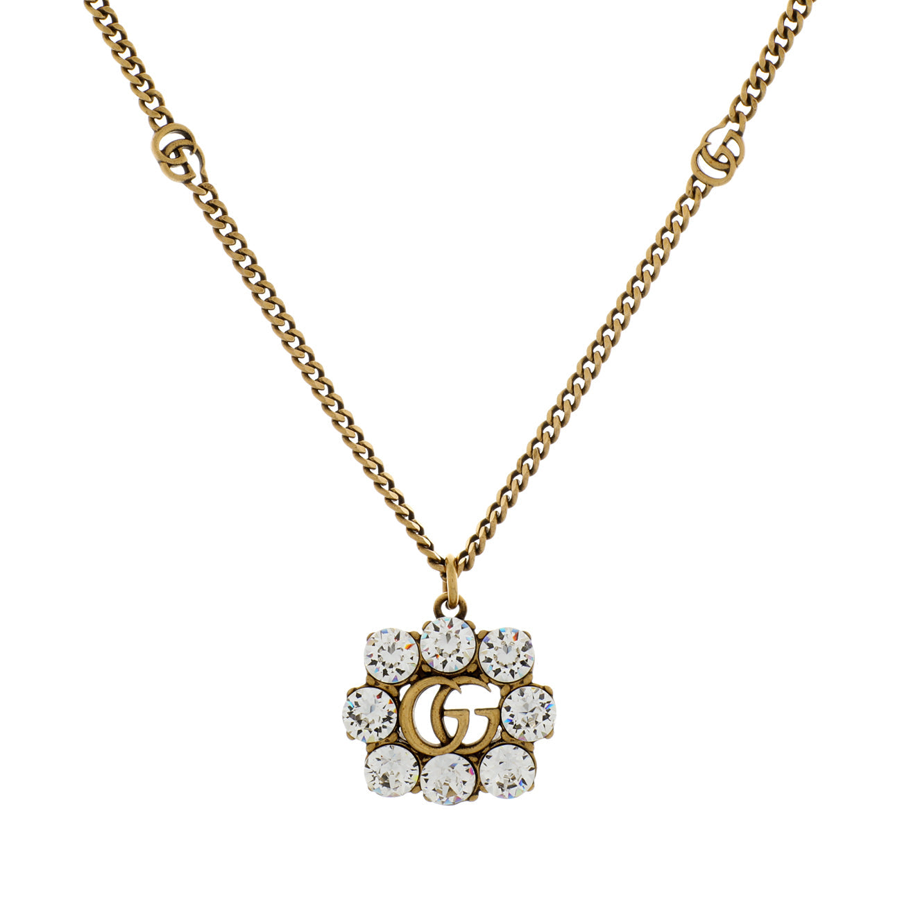 Exclusive Gucci Crystal Double G Pendant Necklace — Front View