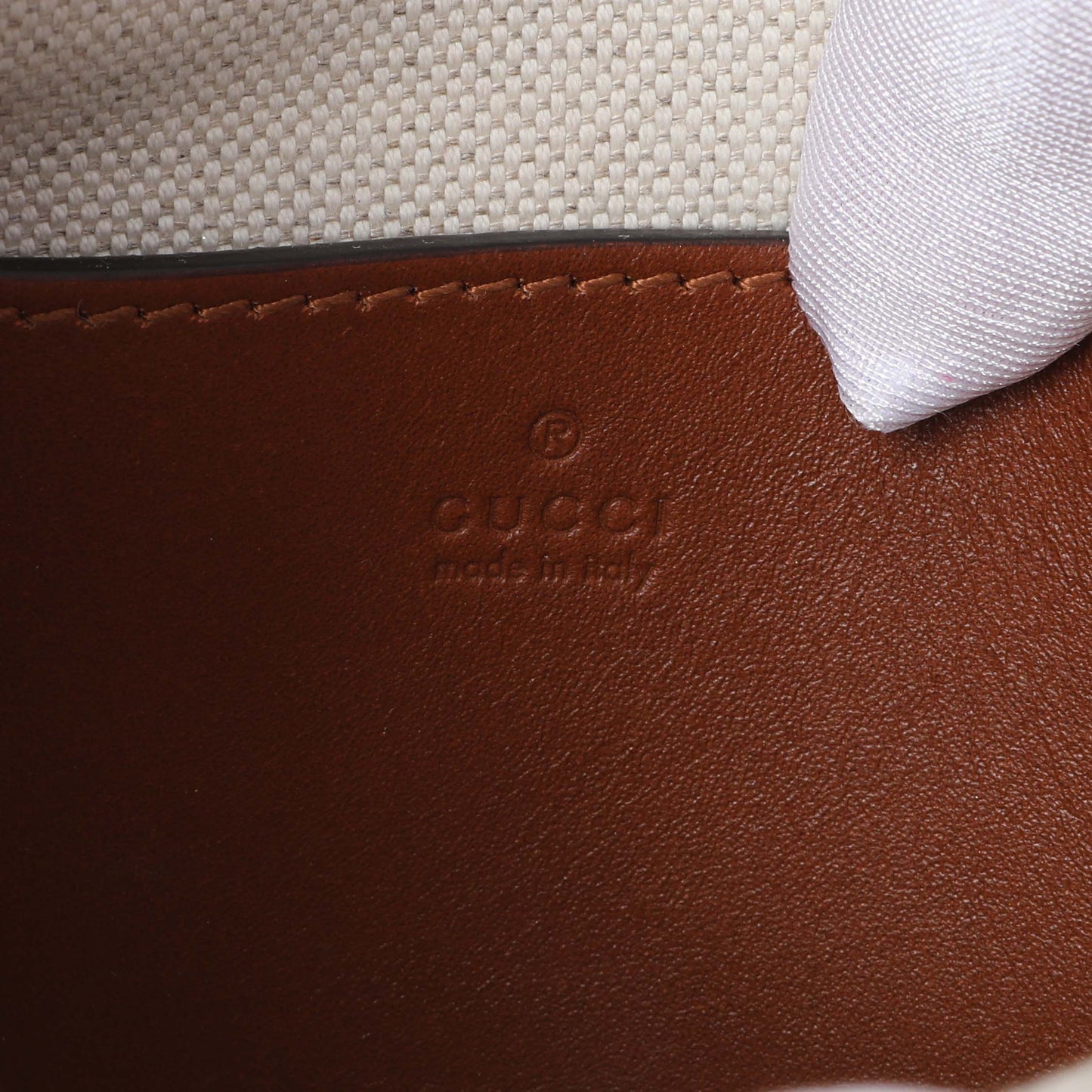 Exclusive Gucci Camel Ebony New Canvas Charisma Calfskin Crystal GG Monogram Mini Jackie 1961 Hobo — Detail View