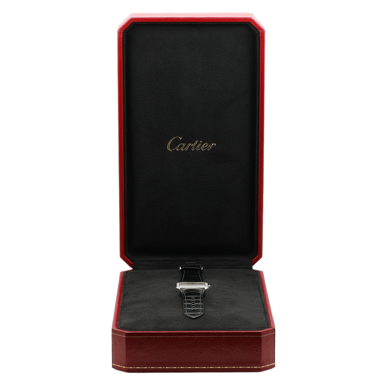 Exclusive Cartier 18K White Gold Diamond Tank Divan 2613 — Lifestyle View