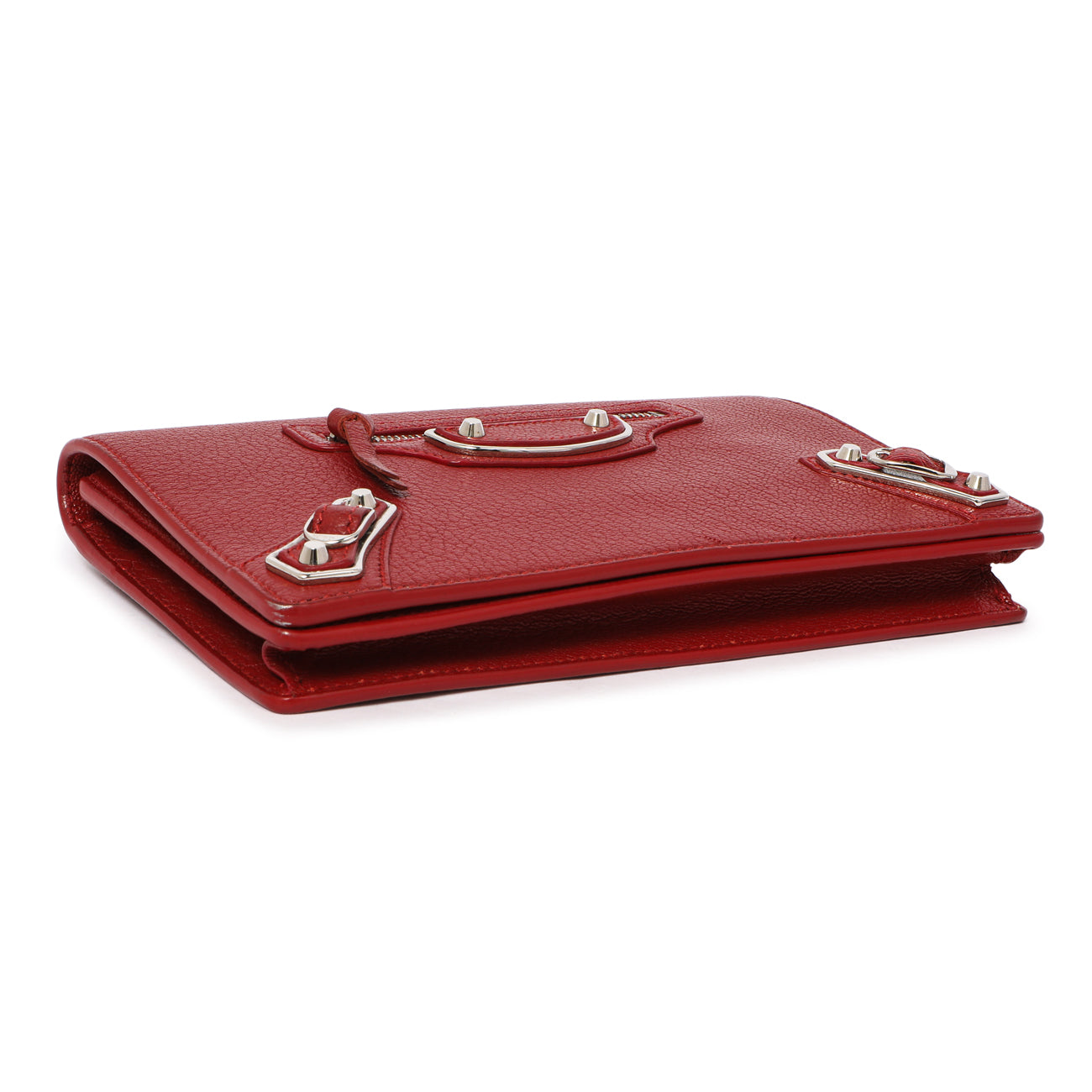 Exclusive Balenciaga Rouge Groseille Chevre Metallic Edge Wallet on Chain — Top View