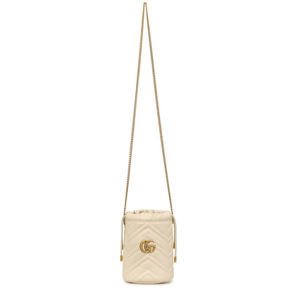 Exclusive Gucci White Calfskin Matelasse Mini GG Marmont Bucket — Front View