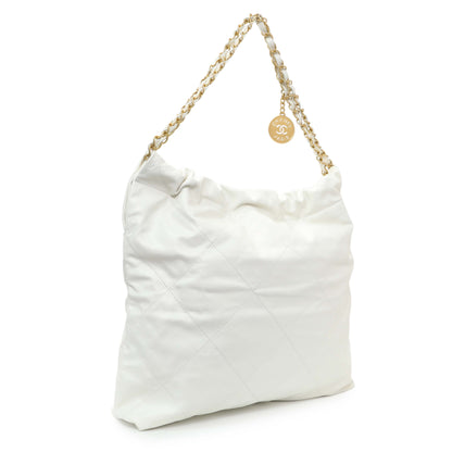 Exclusive Chanel White Shiny Calfskin Large Chanel 22 — Side View
