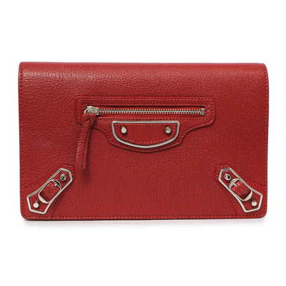 Exclusive Balenciaga Rouge Groseille Chevre Metallic Edge Wallet on Chain — Side View