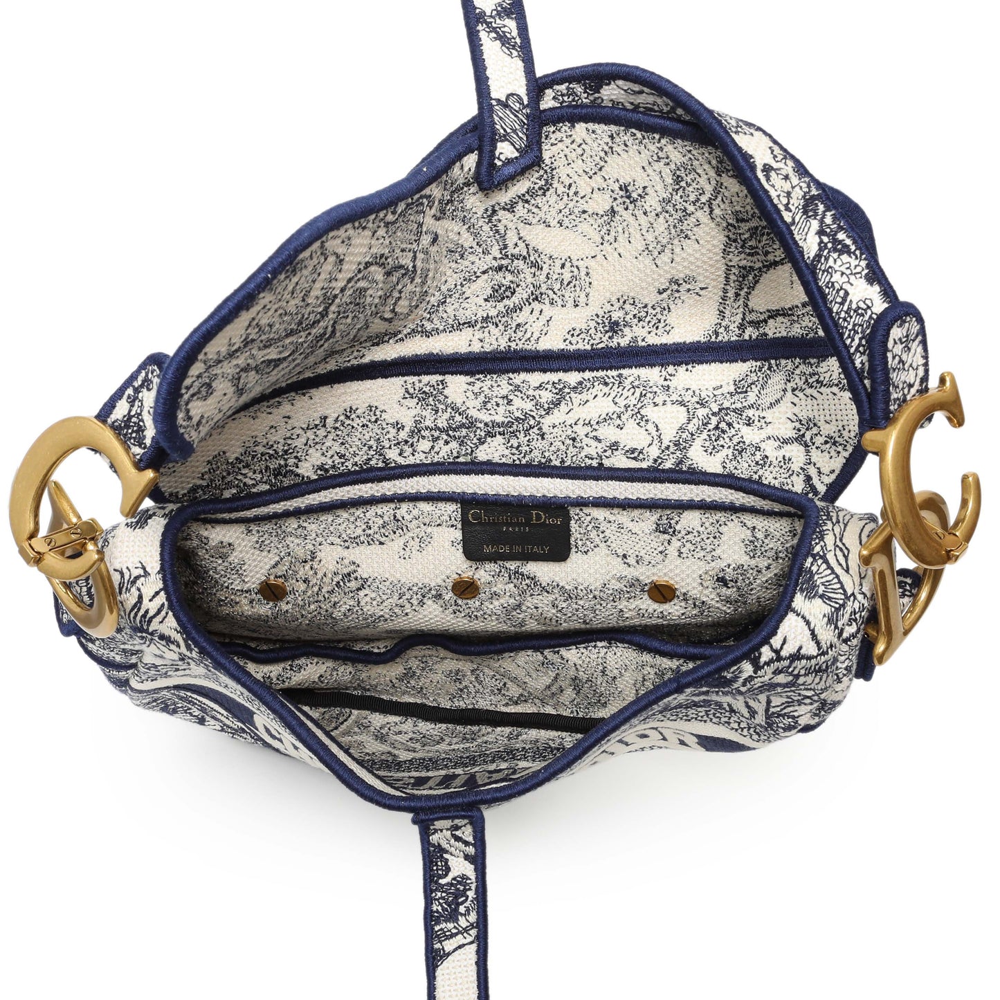 Exclusive Christian Dior Canvas Embroidered Saddle Bag — Top View