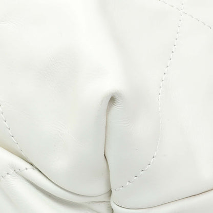 Exclusive Chanel White Shiny Calfskin Large Chanel 22 — Detail View