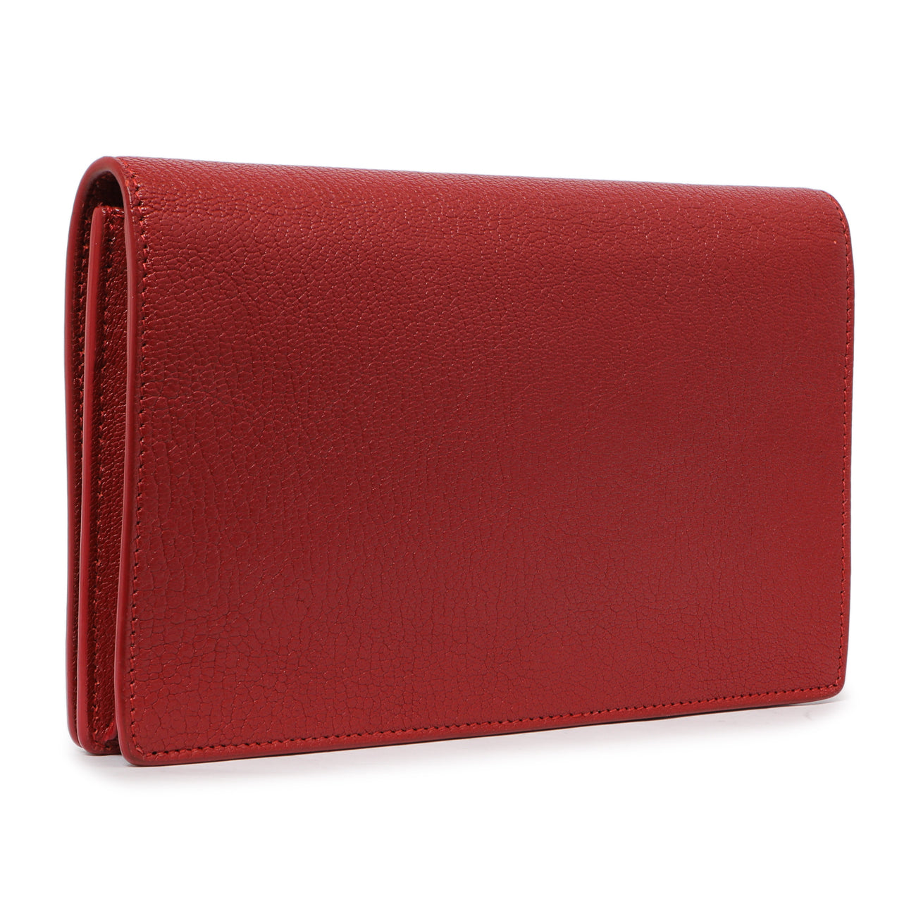 Exclusive Balenciaga Rouge Groseille Chevre Metallic Edge Wallet on Chain — Back View
