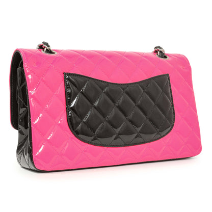 Exclusive Chanel Black Pink Quilted Patent Medium Classic Double Flap — Side View