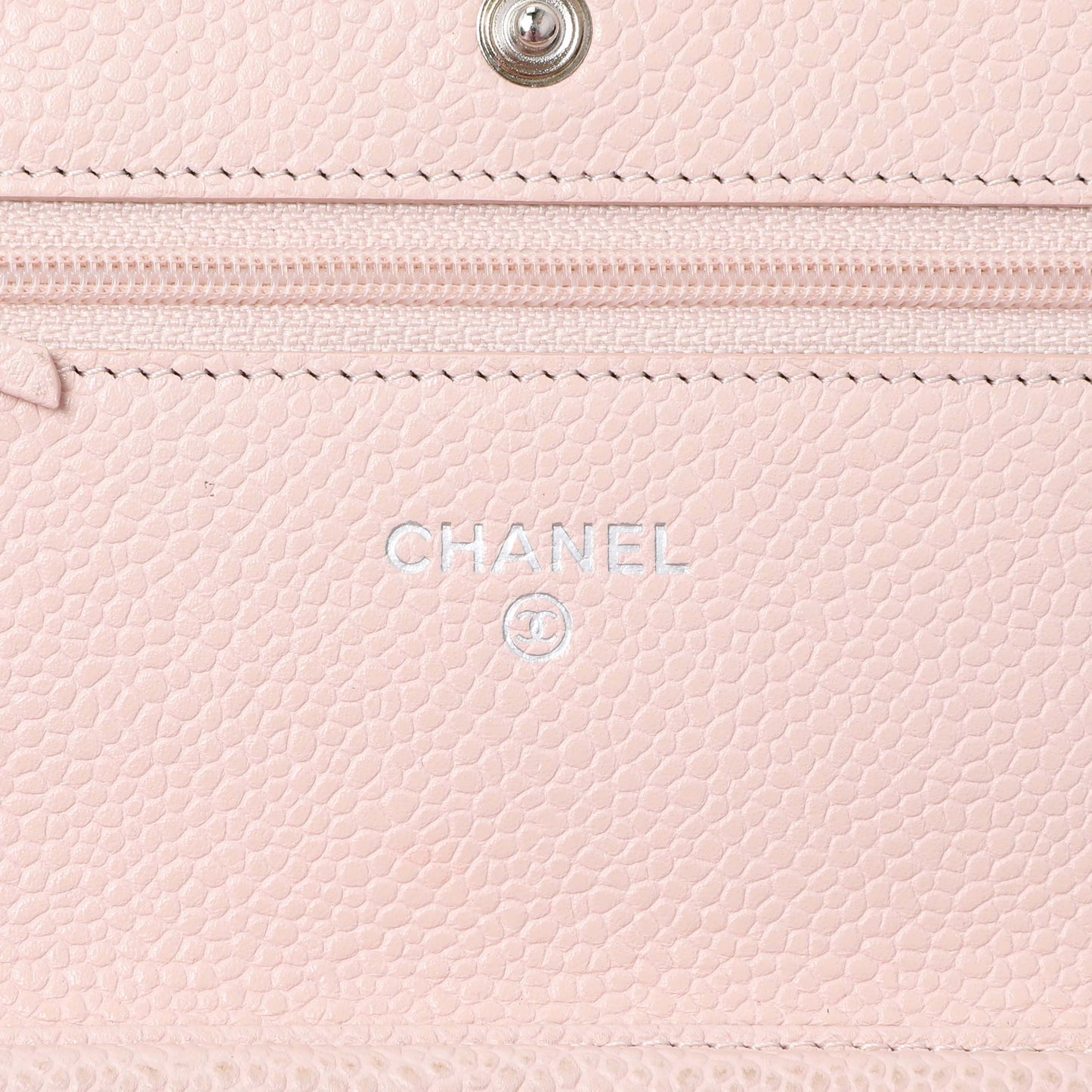 Exclusive Chanel Pink Quilted Caviar Wallet on Chain — Detail View