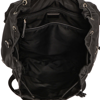 Exclusive Prada Black Nylon Logo Patch Backpack — Detail View