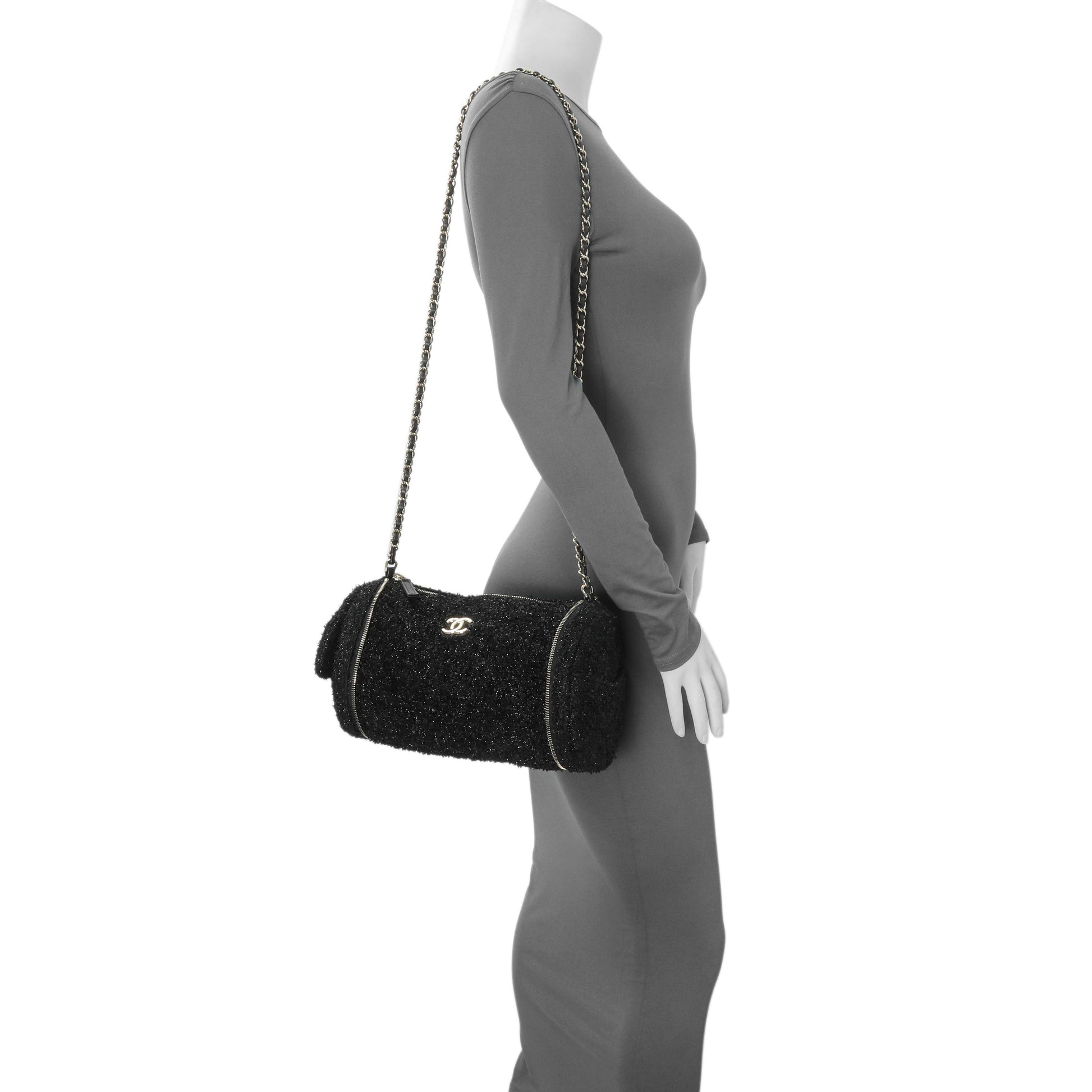 Exclusive Chanel Black Tweed Coco Beach Expandable Barrel Bag — Alternate View 10