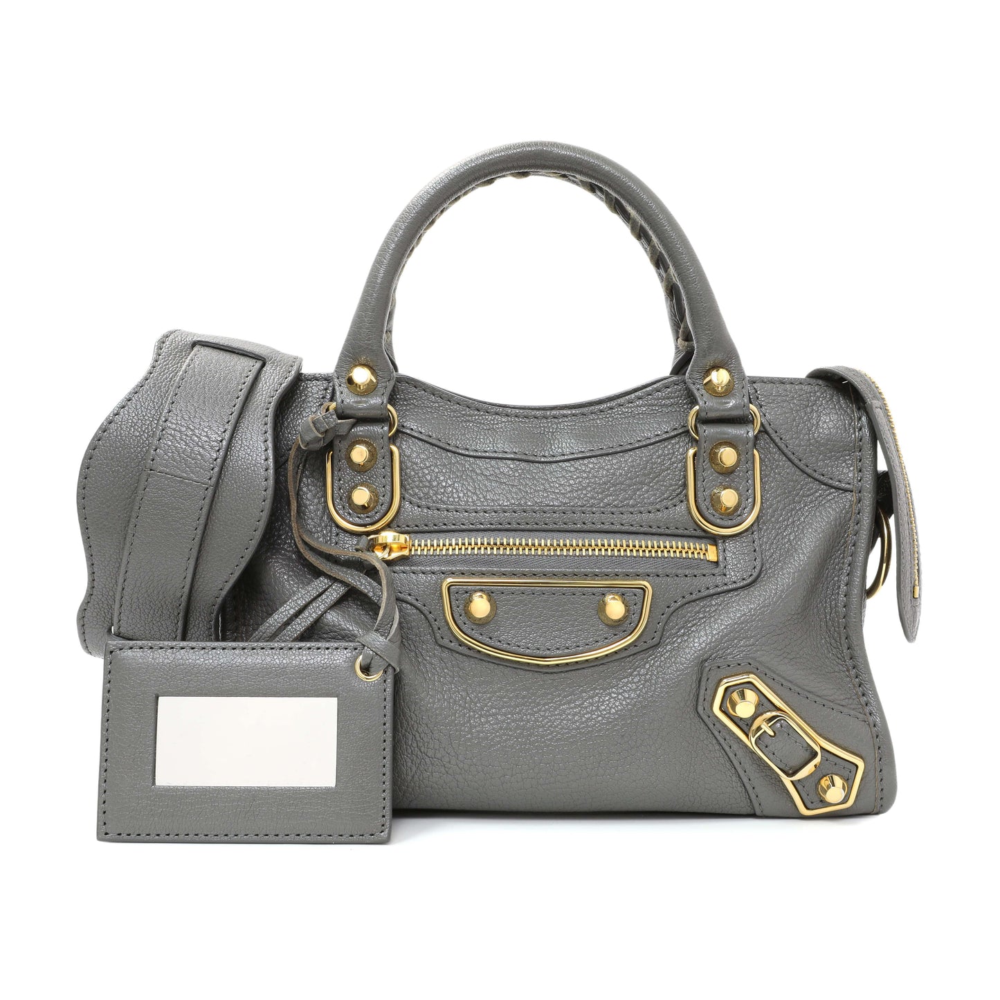 Exclusive Balenciaga Grey Chevre Metallic Edge Mini City — Front View