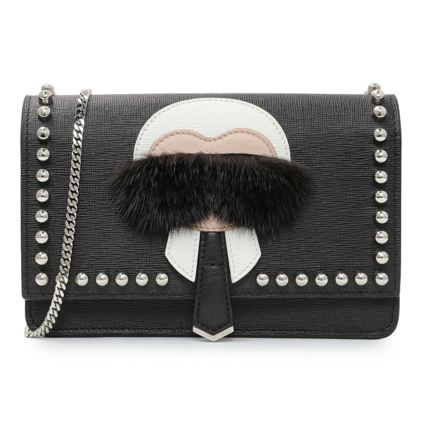 Exclusive Fendi Black Karlito Wallet on Chain — Front View