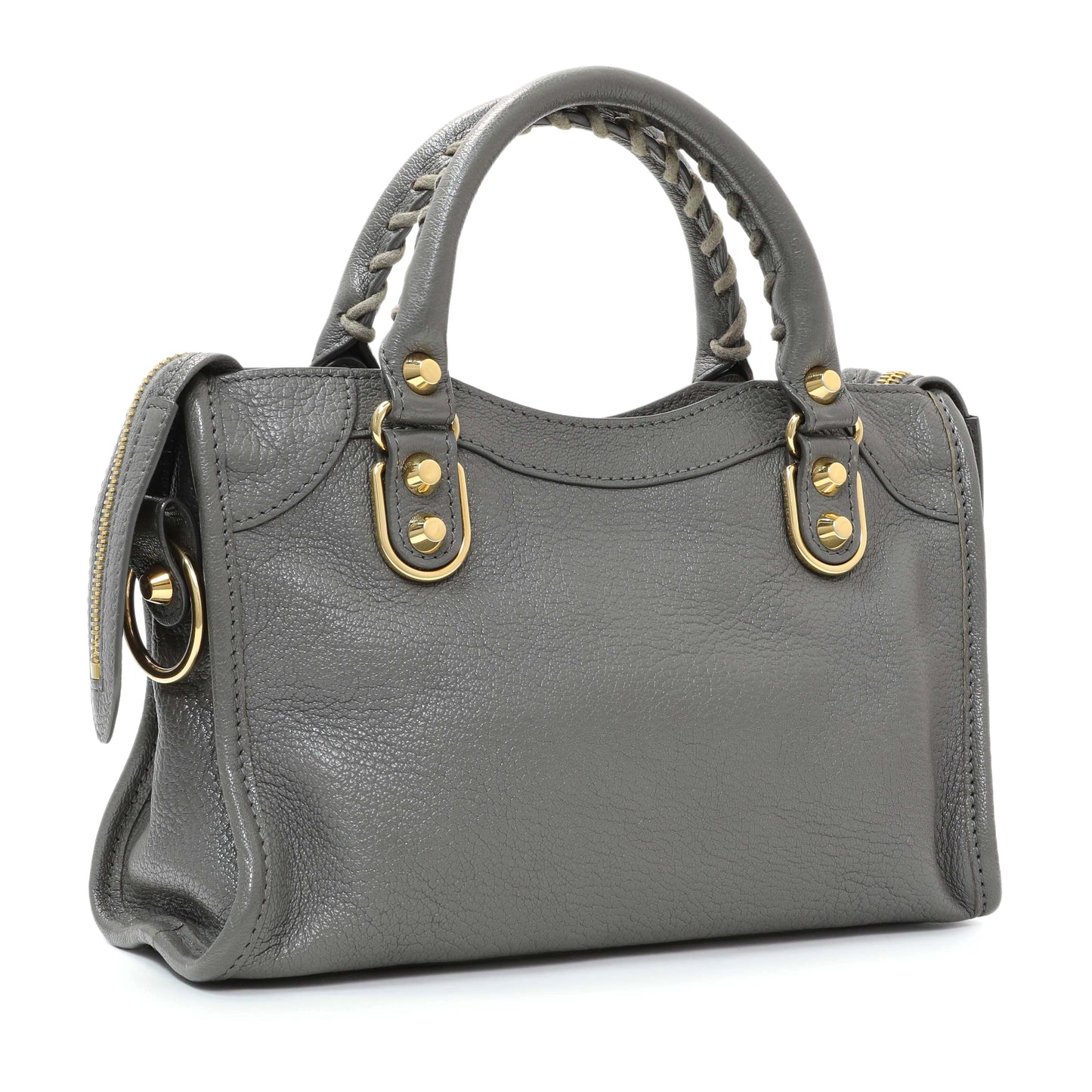 Exclusive Balenciaga Grey Chevre Metallic Edge Mini City — Side View