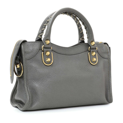 Exclusive Balenciaga Grey Chevre Metallic Edge Mini City — Side View
