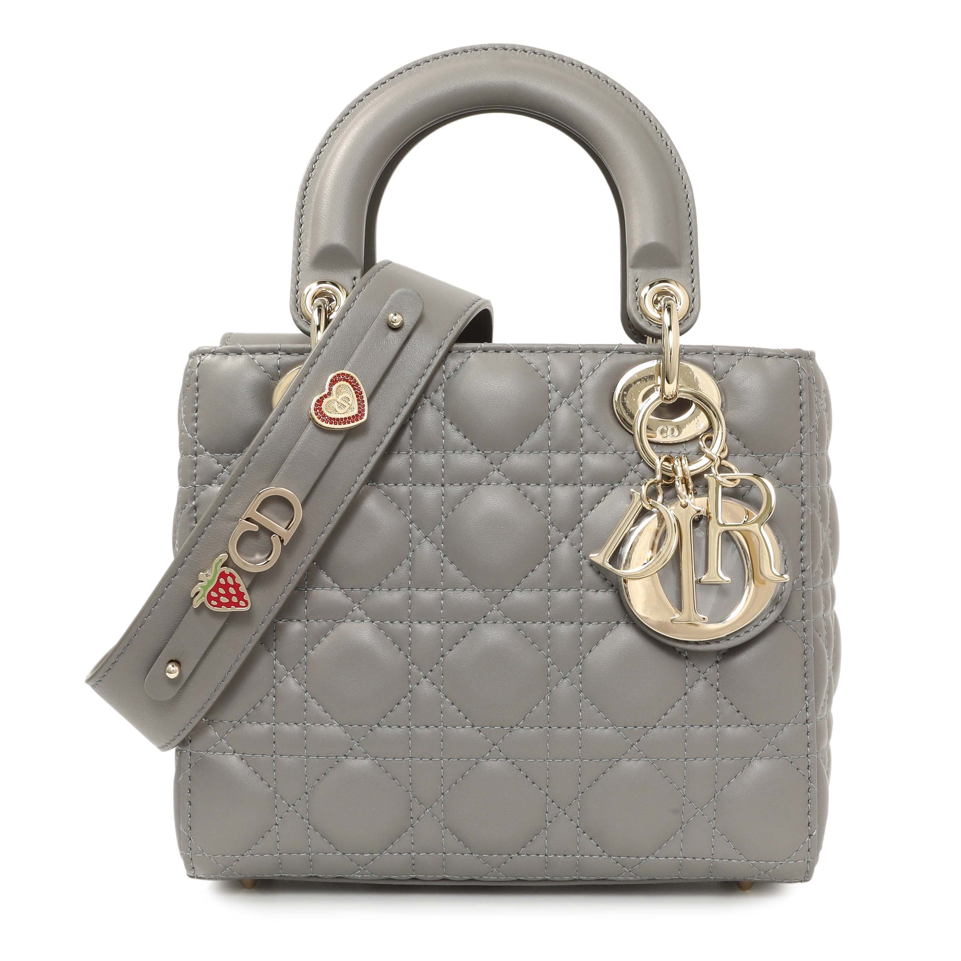 Exclusive Christian Dior Grey Lambskin Cannage Small My ABCDior Lady Dior — Front View