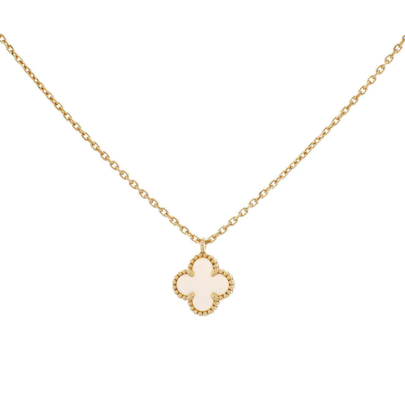 Exclusive Van Cleef & Arpels 18K Yellow Gold Mother of Pearl Sweet Alhambra Pendant Necklace — Front View