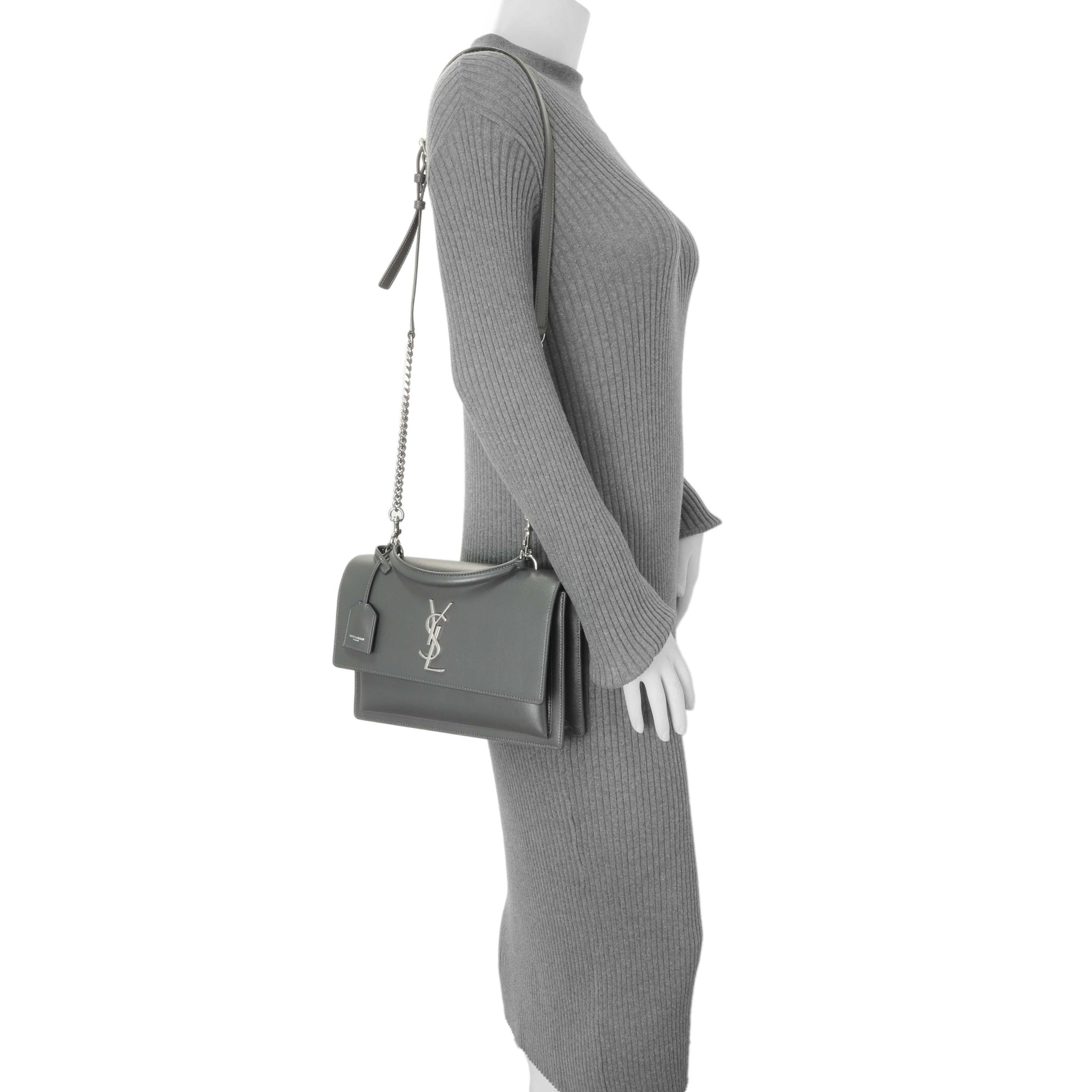 Exclusive Saint Laurent Grey Calfskin Medium Monogram Sunset — Alternate View 13