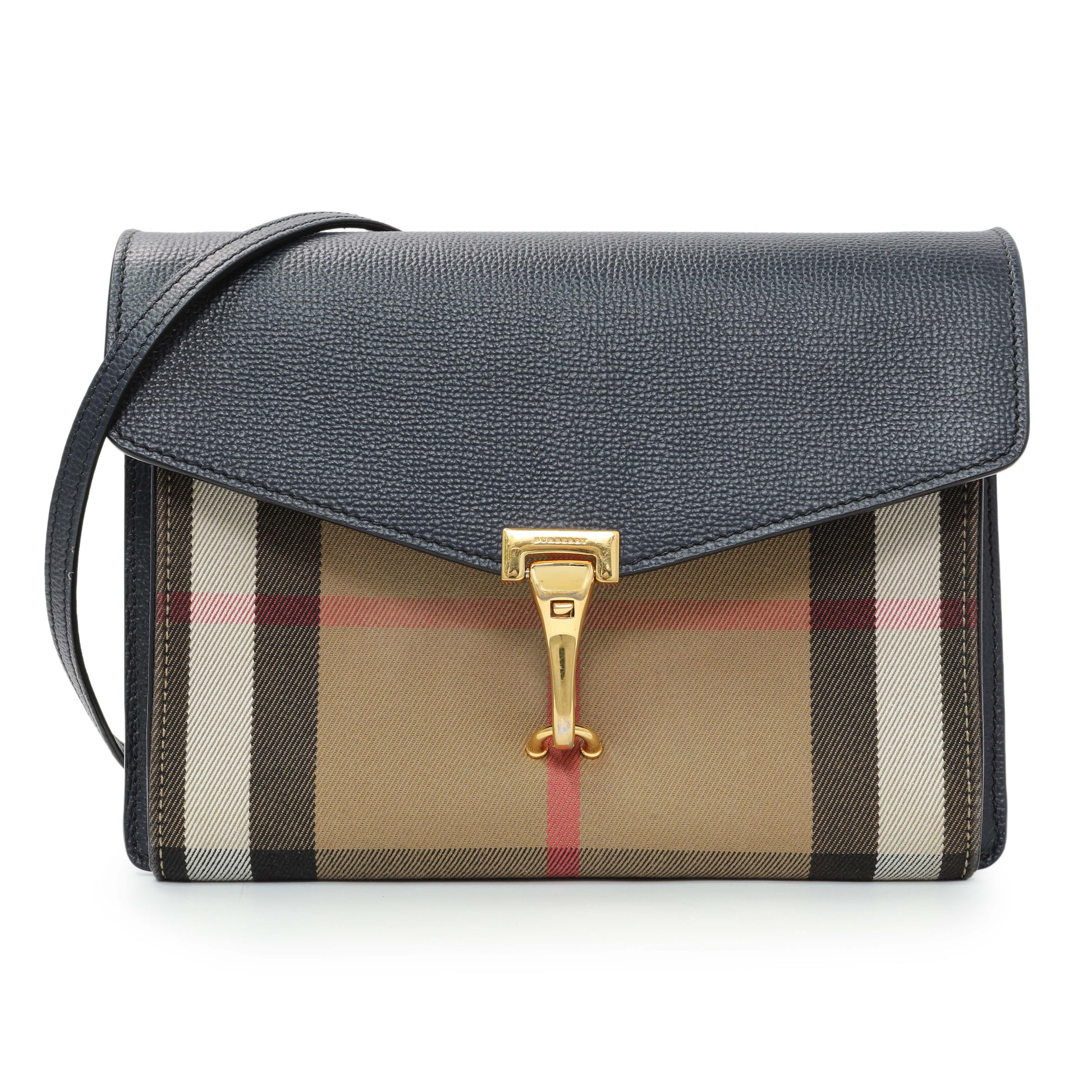 Exclusive Burberry Blue Derby Calfskin House Check Small Macken Crossbody Bag — Front View