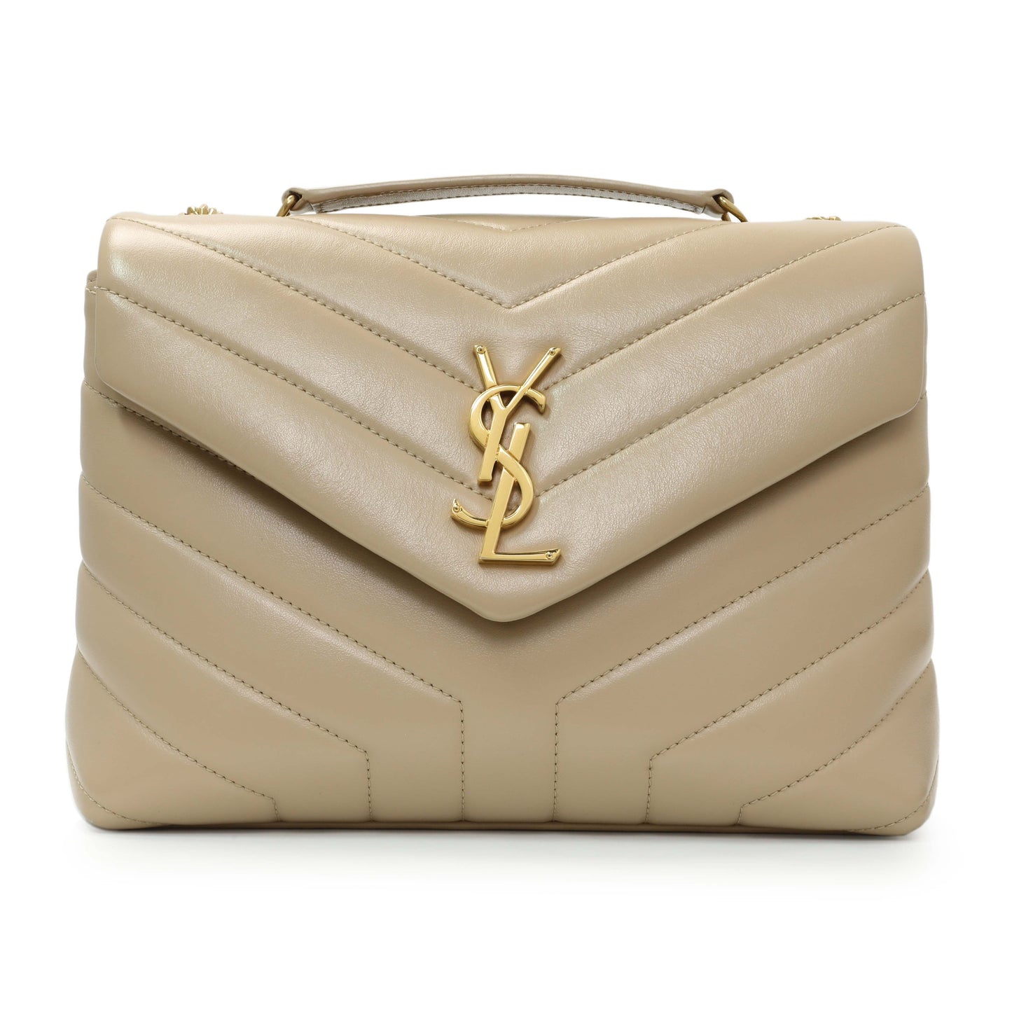 Exclusive Saint Laurent Dark Beige Calfskin Loulou Chain Small Satchel — Front View