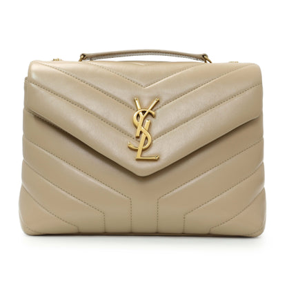 Exclusive Saint Laurent Dark Beige Calfskin Loulou Chain Small Satchel — Front View