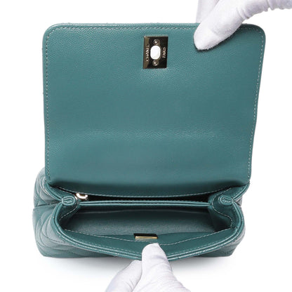 Exclusive Chanel Teal Quilted Caviar Extra Mini Coco Handle Flap — Top View