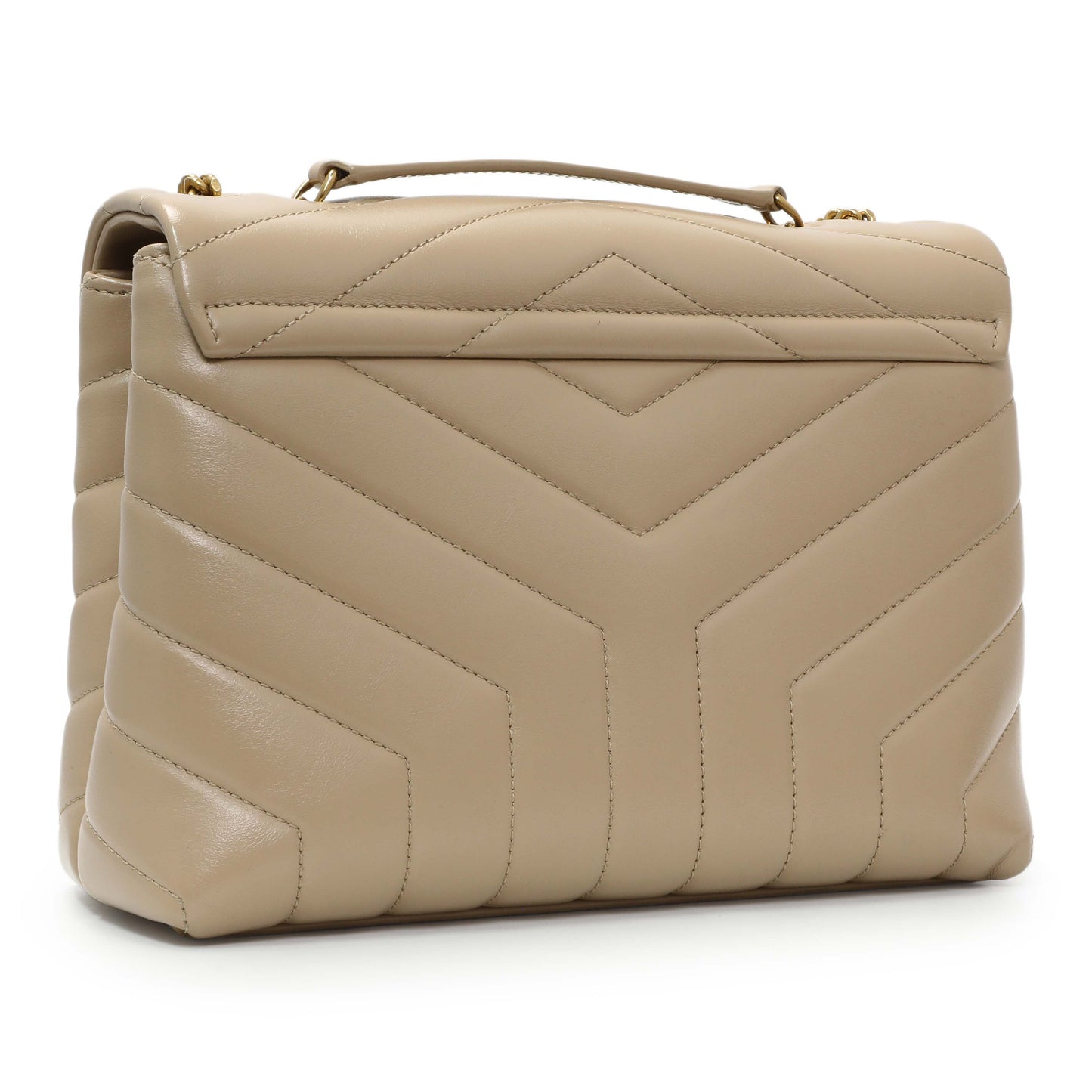 Exclusive Saint Laurent Dark Beige Calfskin Loulou Chain Small Satchel — Side View