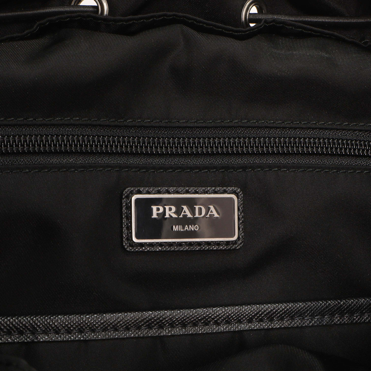 Exclusive Prada Black Nylon Logo Patch Backpack — Lifestyle View