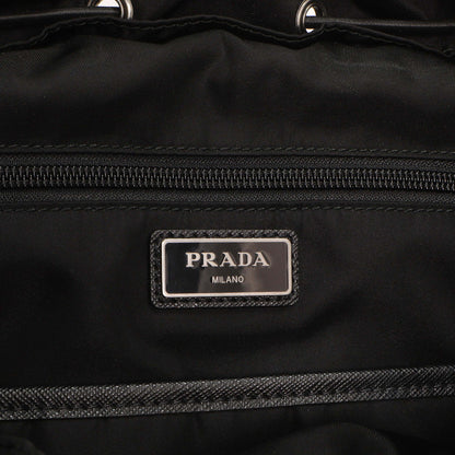 Exclusive Prada Black Nylon Logo Patch Backpack — Lifestyle View