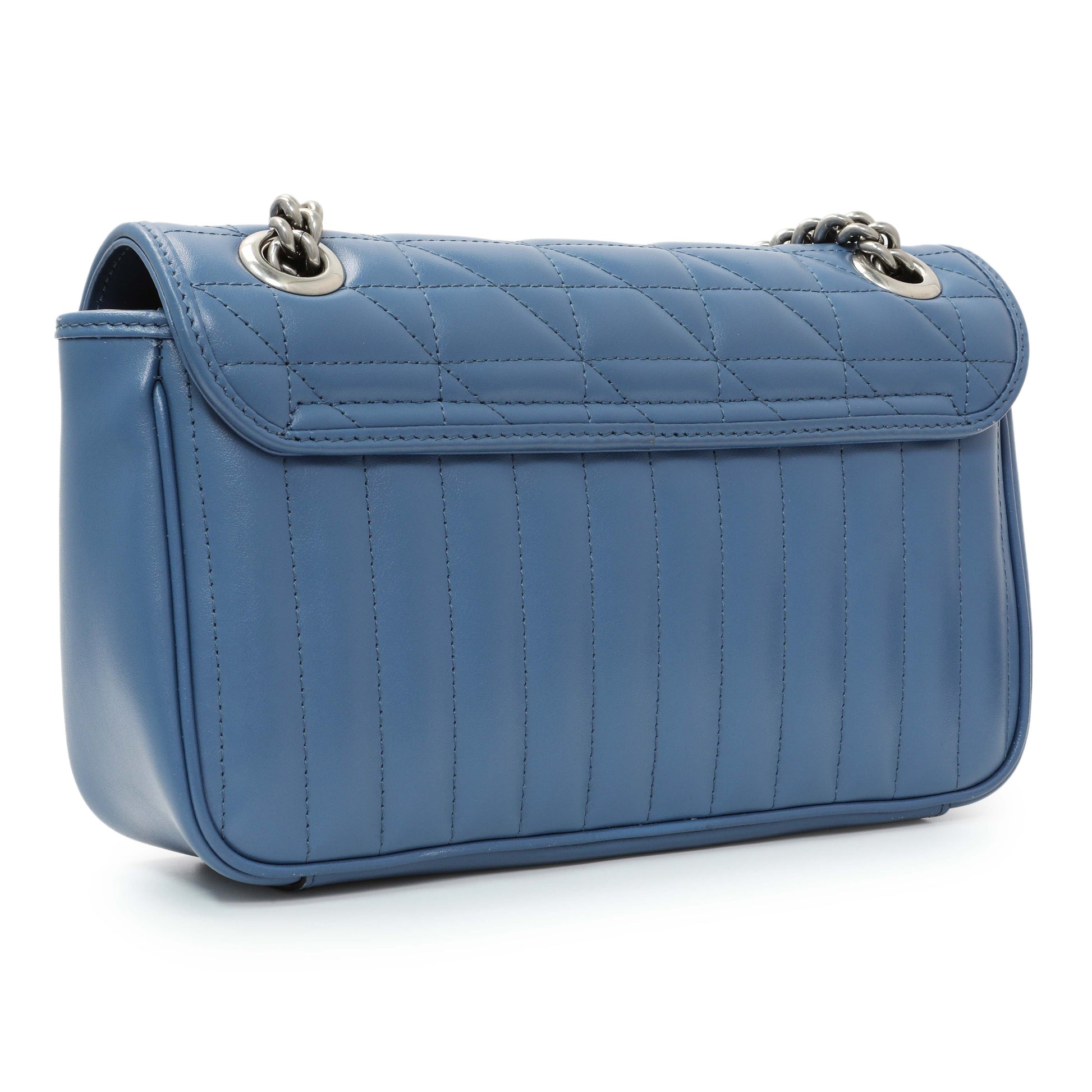Exclusive Gucci Blue Calfskin Matelasse Aria Small GG Marmont Shoulder Bag — Side View