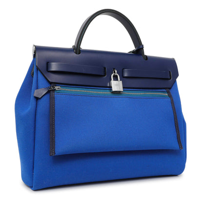 Exclusive Hermes Bleu Bill Toile Herbag Zip Retourne 31 — Back View