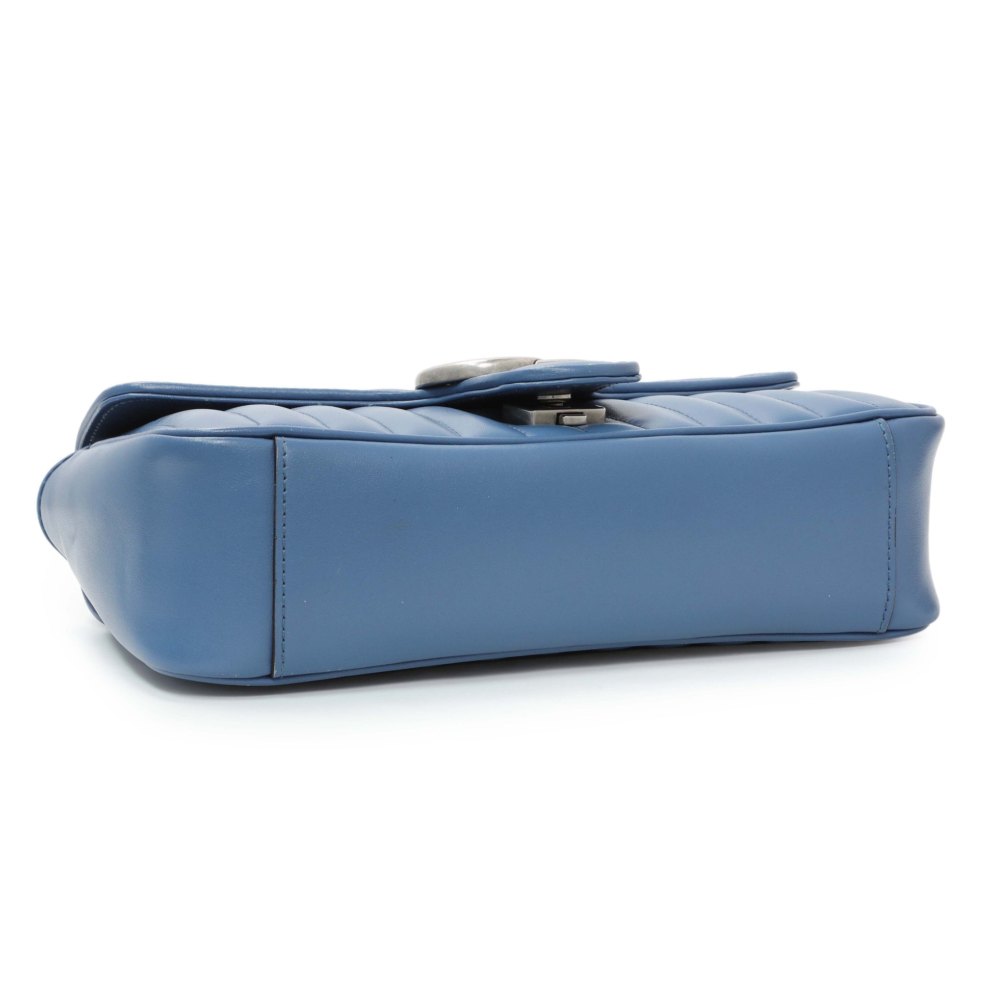Exclusive Gucci Blue Calfskin Matelasse Aria Small GG Marmont Shoulder Bag — Back View