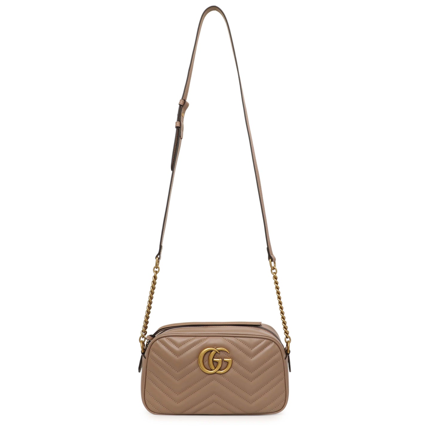 Exclusive Gucci Porcelain Rose Calfskin Matelasse Small GG Marmont Chain Shoulder Bag — Front View
