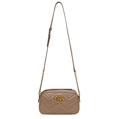 Exclusive Gucci Porcelain Rose Calfskin Matelasse Small GG Marmont Chain Shoulder Bag — Front View