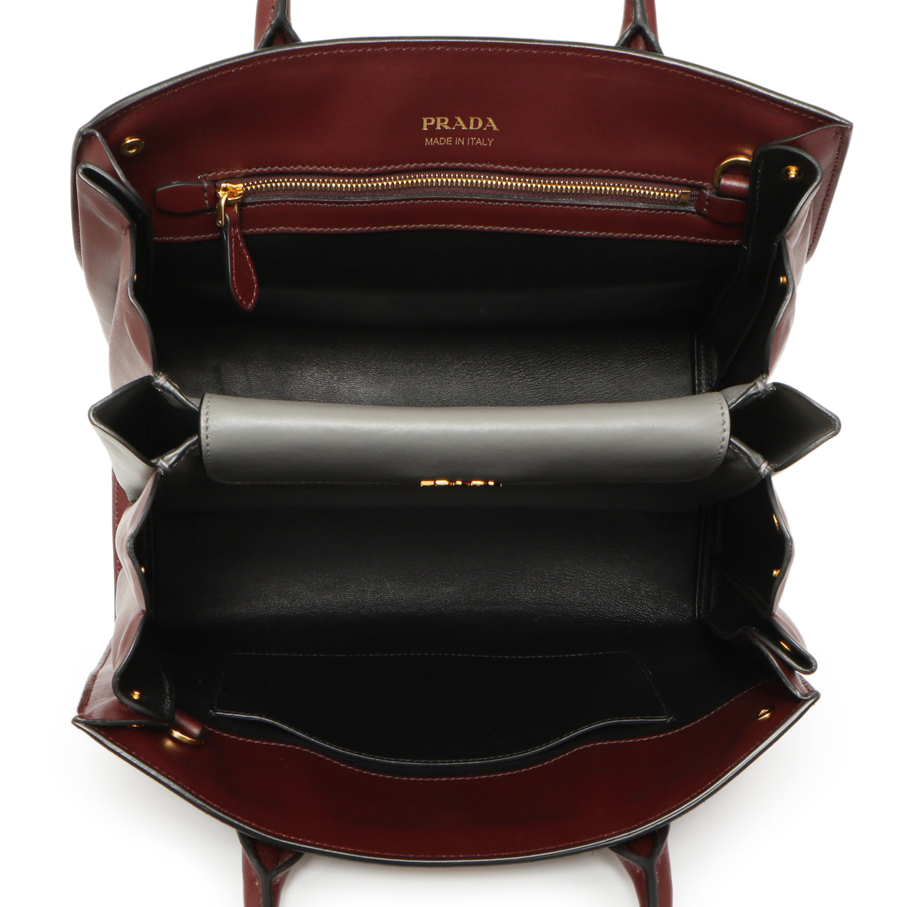 Exclusive Prada Burgundy Saffiano City Calfskin Bibliotheque Top Handle — Top View