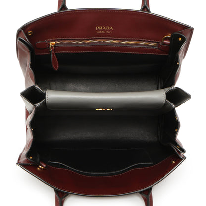 Exclusive Prada Burgundy Saffiano City Calfskin Bibliotheque Top Handle — Top View