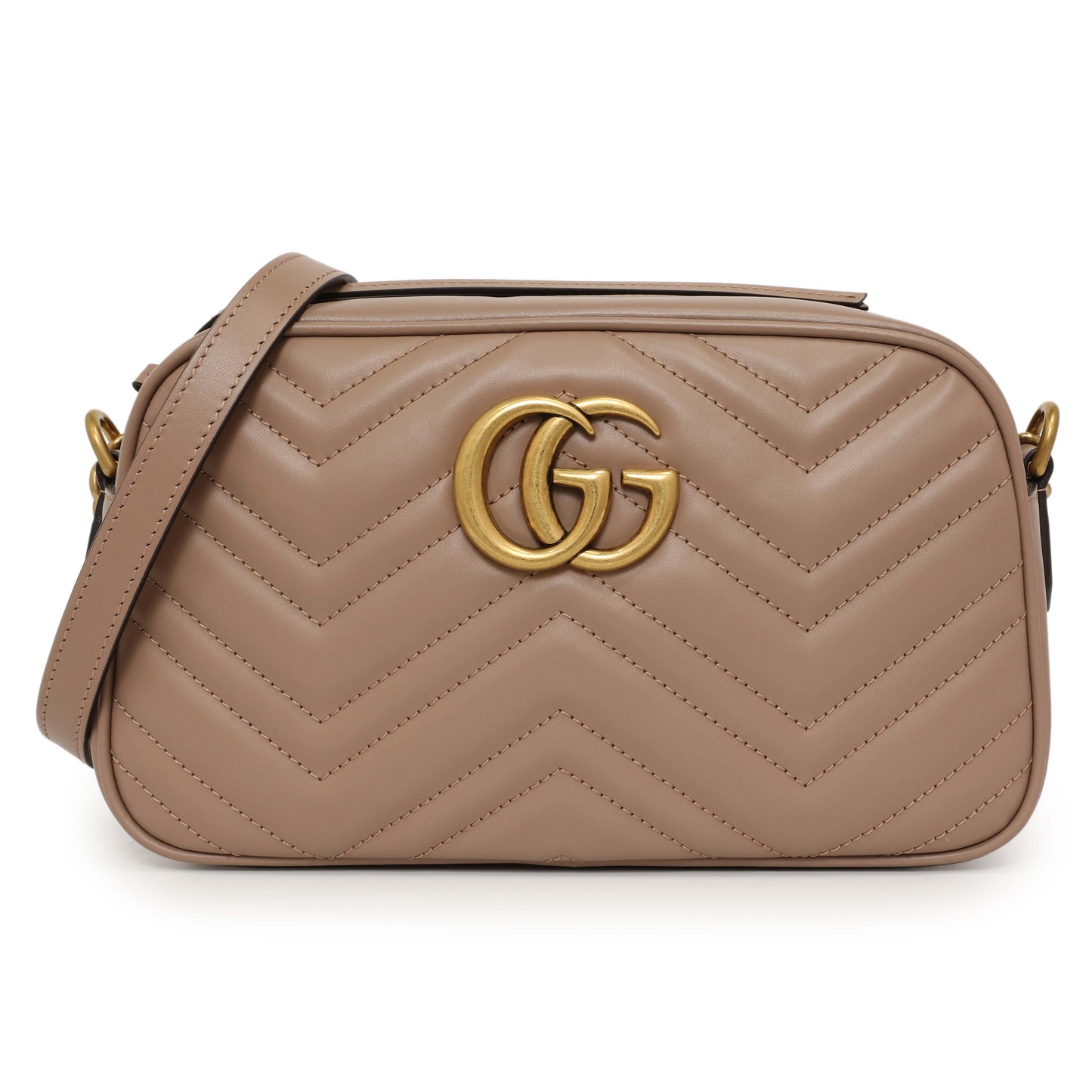 Exclusive Gucci Porcelain Rose Calfskin Matelasse Small GG Marmont Chain Shoulder Bag — Side View