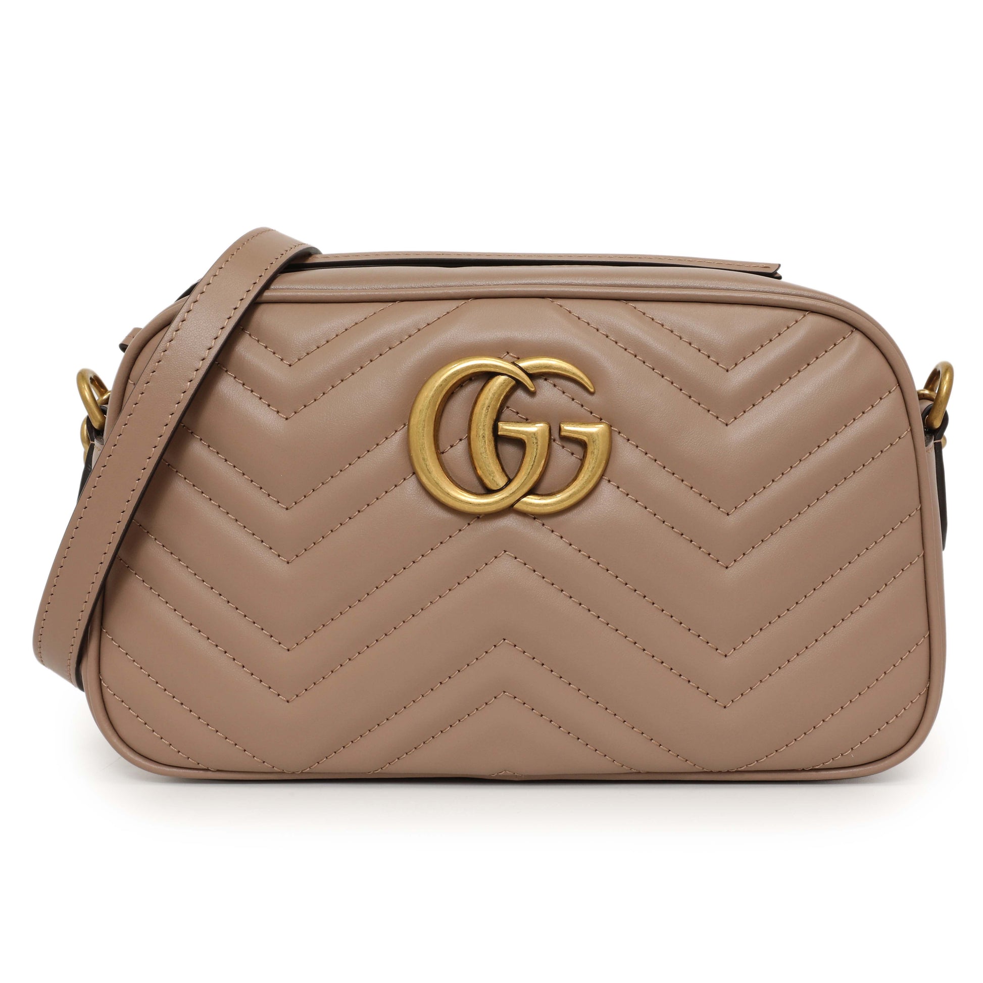 Exclusive Gucci Porcelain Rose Calfskin Matelasse Small GG Marmont Chain Shoulder Bag — Side View