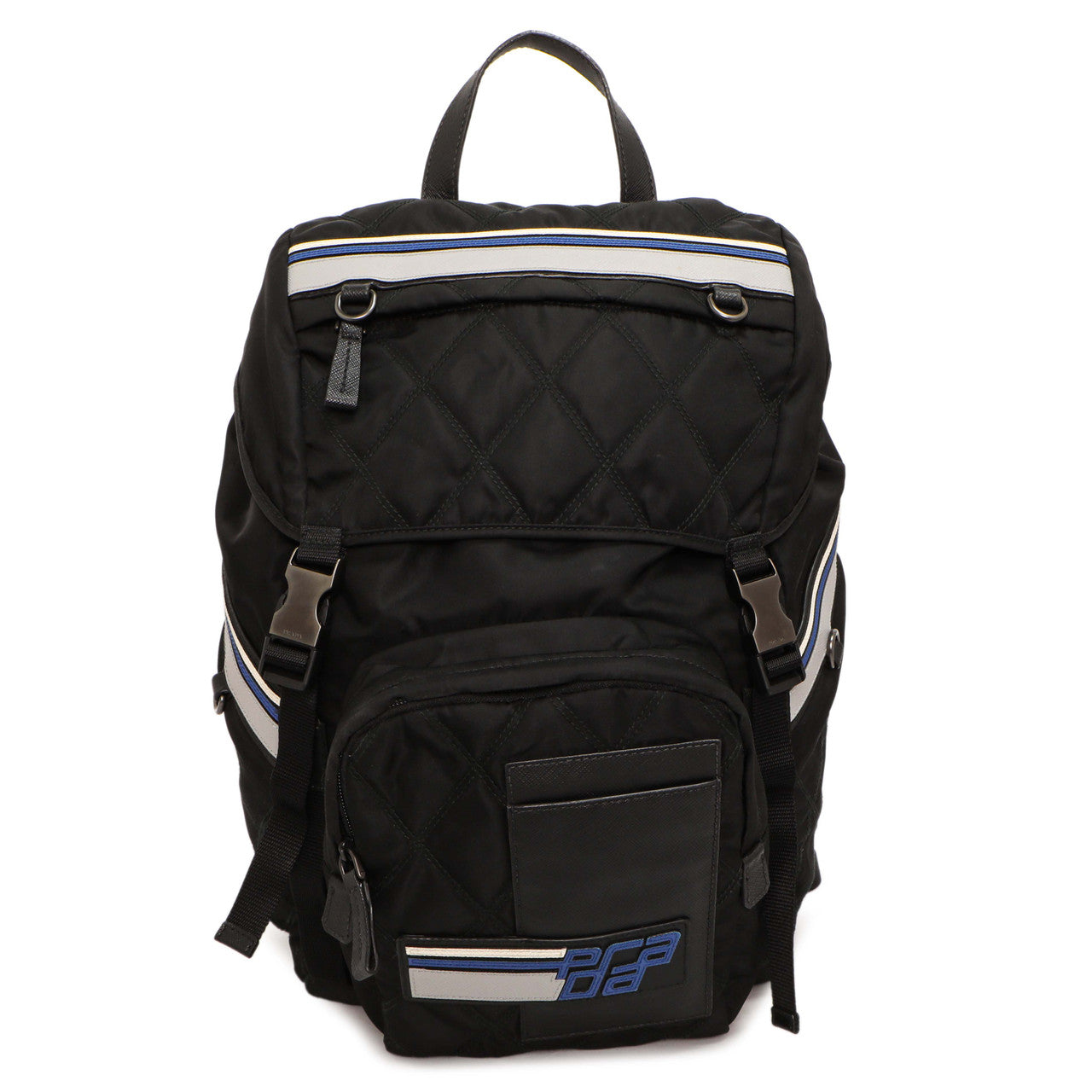 Exclusive Prada Black Nylon Logo Patch Backpack — Front View