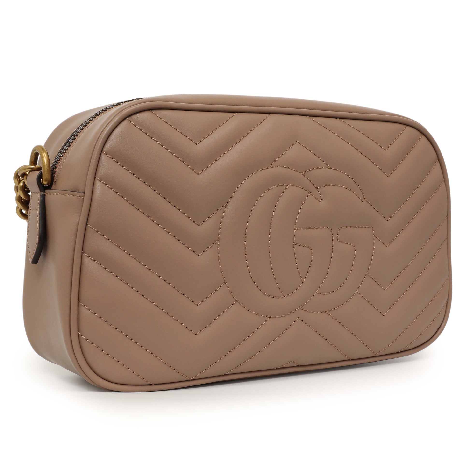 Exclusive Gucci Porcelain Rose Calfskin Matelasse Small GG Marmont Chain Shoulder Bag — Back View