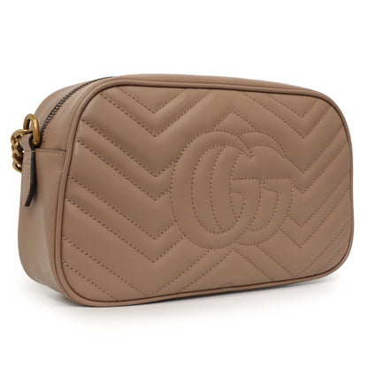 Exclusive Gucci Porcelain Rose Calfskin Matelasse Small GG Marmont Chain Shoulder Bag — Back View