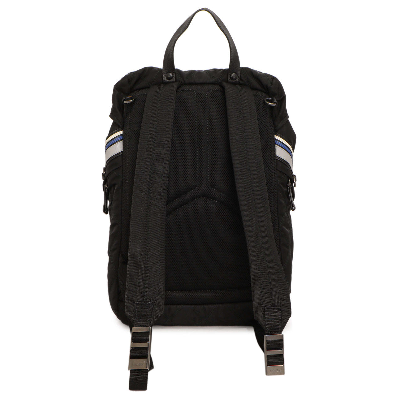 Exclusive Prada Black Nylon Logo Patch Backpack — Side View