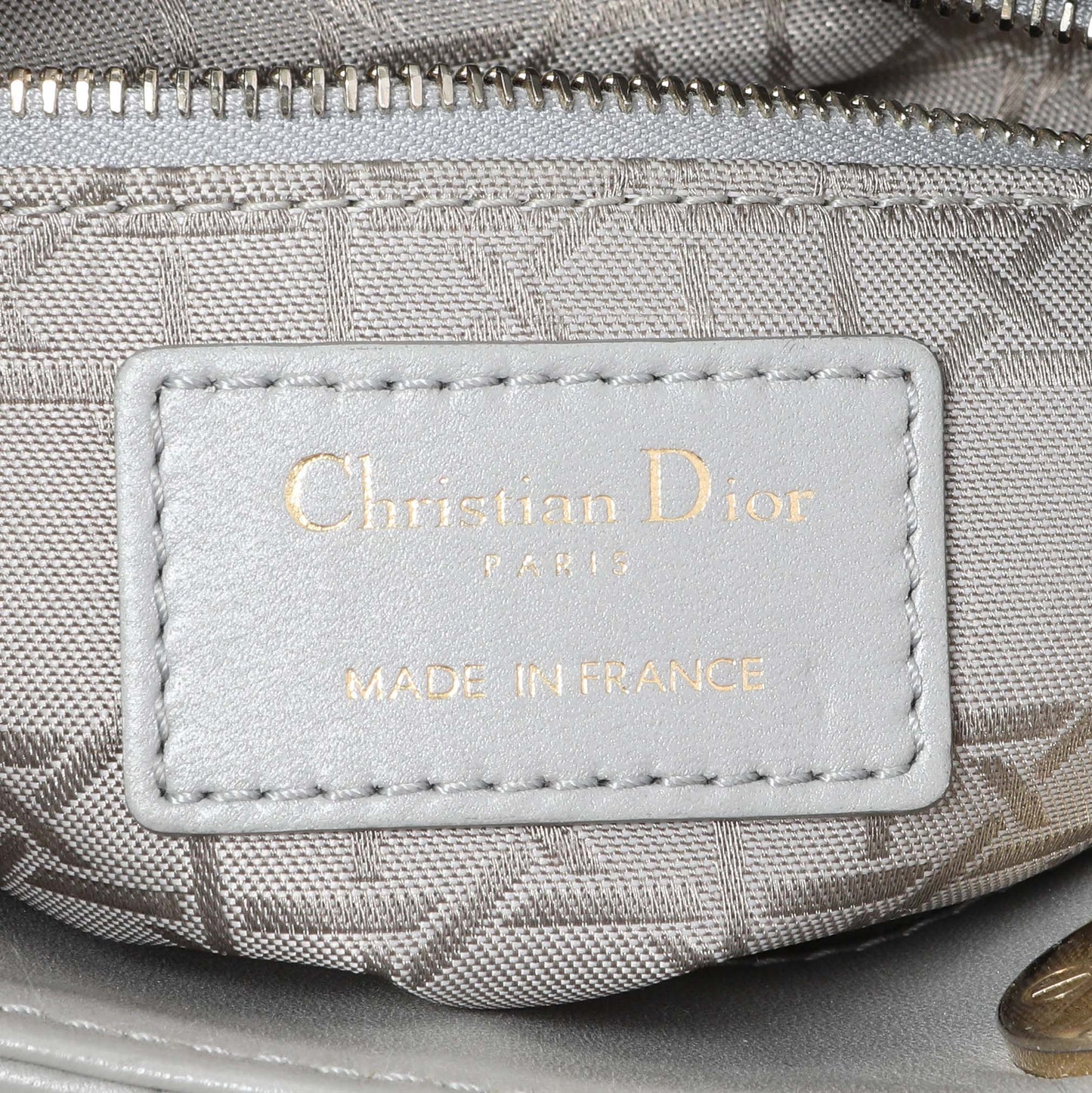 Exclusive Christian Dior Grey Metallic Lambskin Cannage Mini Lady Dior — Detail View