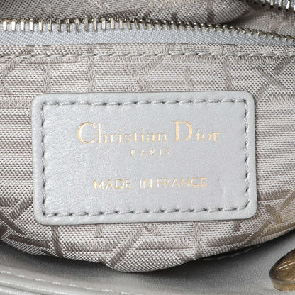 Exclusive Christian Dior Grey Metallic Lambskin Cannage Mini Lady Dior — Detail View